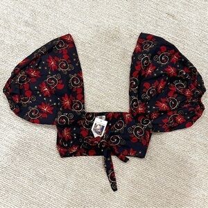 GRASS Fields Puff Sleeve Crop Front Tie Top